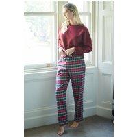 British Boxers Women's "Gaia" Tartan Brushed Cotton Pyjama Trousers in Burgundy | Size: Large