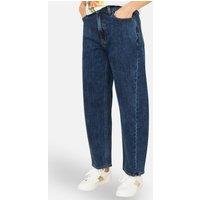 Yumi Women's Blue Denim Barrel Relaxed Fit Jeans in Dark Indigo | Size: 14