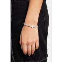 Cernucci Women's Iced Pink Motif Charm Tennis Bracelet - White 5mm in Metallic Silver | Size: 6 inches