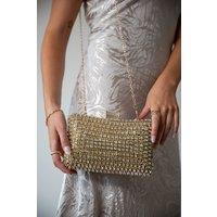 SVNX Women's Gold Diamante Clutch With Round Handle