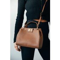SVNX Women's Brown Faux Leather Handbag With Gold Trim