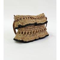 SVNX Women's Straw Shoulder Bag with Frill Detail in Natural