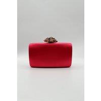 SVNX Women's Satin Clutch Bag with Rose Jewel in Fuchsia