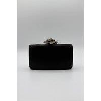 SVNX Women's Satin Clutch Bag with Rose Jewel in Black