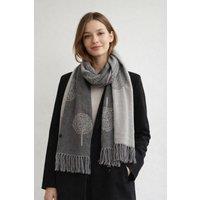SVNX Women's Tree Print Cashmere Blend Scarf With Tassels in Grey