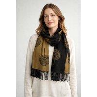 SVNX Women's Tree Print Cashmere Blend Scarf With Tassels in Black