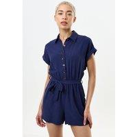 Louche Women's Addie Linen Mix Navy Playsuit | Size: 10