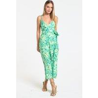 Liquorish Women's Green Floral Wrap Midi Dress | Size: 14