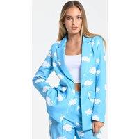 Liquorish Women's Blue Cloud Print Tailored Blazer | Size: 16