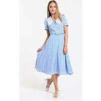 Liquorish Women's Blue Floral Lace Collar Midi Dress | Size: 10