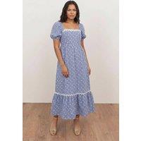 Lovedrobe Women's Gingham & Polka Dot Short Sleeve Midaxi Dress in Blue | Size: 10