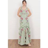 Maya Deluxe Women's Floral Embellished Ruffle Cami Maxi Dress in Mint | Size: 12