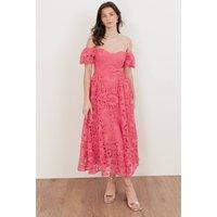 Maya Deluxe Women's Short Sleeve Lace Midaxi Dress in Pink | Size: 16
