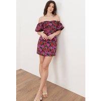 Maya Deluxe Women's Floral Jacquard Short Sleeve Bardot Mini Dress | Size: 10