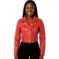 Infinity Leather Women's Cropped Brando Leather Biker Jacket-Bellville in Red | Size: 18