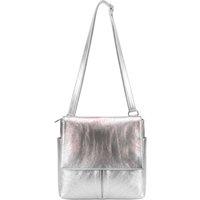 Kitise Women's Multi-Pocket Genuine Italian Leather Slim Messenger Crossbody Bag in Silver