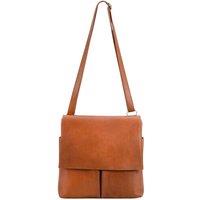Kitise Women's Multi-Pocket Genuine Italian Leather Slim Messenger Crossbody Bag in Tan