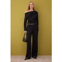 WOVCOR Women's Asymmetrical Drape Detail Knit Top With One-Shoulder Colla in Black | Size: XS