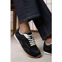 Where's That From Women's Marleigh Suede Retro Runner Trainer in Black | Size: 7
