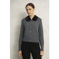 Hobbs London Women's Lulah Faux Fur Collar Cardigan in Dark Grey | Size: Medium