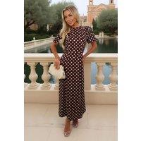 AX Paris Women's Chocolate Polka Dot Print Puff Sleeve Midi Dress | Size: 18