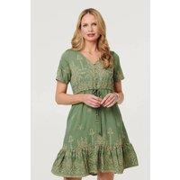 Izabel London Women's Floral Embroidered Knee Length Dress in Green | Size: 12