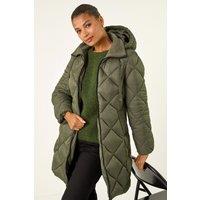 Roman Women's Diamond Quilt Padded Coat in Khaki | Size: 10