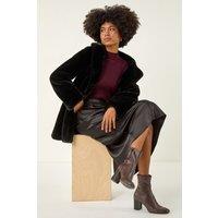 Roman Women's Faux Fur Longline Coat in Black | Size: 10