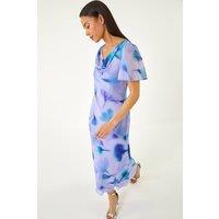 Roman Women's Petite Floral Cowl Neck Midi Dress in Blue | Size: 14
