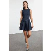WOVCOR Women's Pinstripe Sleeveless Fit & Flare Mini Dress in Navy | Size: 8