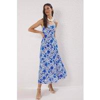 WOVCOR Women's Floral Printed Sleeveless Maxi Dress in Blue | Size: 8