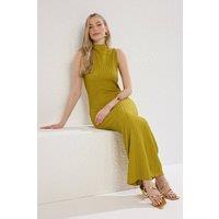 WOVCOR Women's Ribbed High Neck Sleeveless Maxi Dress in Olive | Size: Small