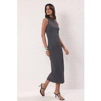 WOVCOR Women's Ribbed High Neck Sleeveless Maxi Dress in Dark Grey | Size: Small