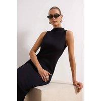 WOVCOR Women's Ribbed High Neck Sleeveless Maxi Dress in Black | Size: XS