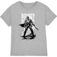 Star Wars - The Mandalorian The Mandalorian & Grogu Bounty Hunter Ink Kids T-Shirt, Athl Heather in Light Grey | Size: 7-8 Years
