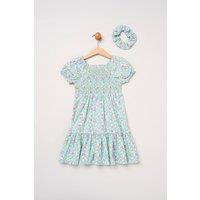Miss Girl's Floral Embroidered Smocked Dress with Scrunchie | Size: 3 Years