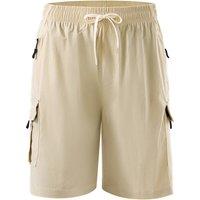 MODISHION Men's Multi-Pocket Outdoor Cargo Shorts in Khaki | Size: Large