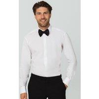 Dobell Men's White Plain Front Slim Fit Standard Collar 100% Cotton Dress Shirt | Size: 17 inches