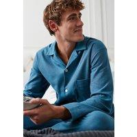 British Boxers Men's 'Stornoway' Herringbone Brushed Cotton Pyjama Set in Teal | Size: Small