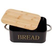 Living and Home Metal Bread Box Bread Bin with Reversible Bamboo Lid Hanldes in Black