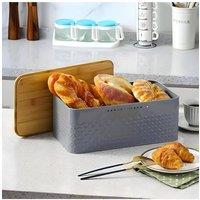Living and Home Countertop Metal Bread Box Container Bread Bin with Bamboo Lid in Grey