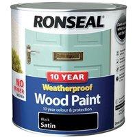 Ronseal 10 Year Weatherproof Wood Paint Black Satin 2.5 Litre | Size: 2.5L