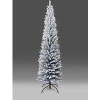Shatchi 6FT Snow Flocked Artificial Slim Christmas Pencil Tree Holiday Home Decorations with Pointed Tips & Metal Stand in White