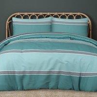 Smart Living Printed Reversible Polycotton Banded Stripe Duvet Cover & Pillowcase in Teal | Size: Single