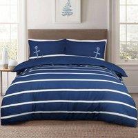 Smart Living Luxury Sailor Striped Duvet Cover With Pillowcases in Navy | Size: Single