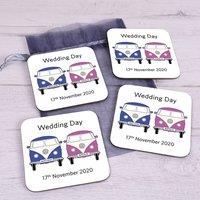Uniqueful Personalised Happy Couple Camper Van Set of 4 Coasters Wedding Gift