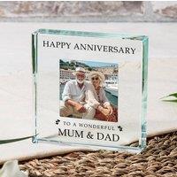 Uniqueful Personalised Happy Anniversary Glass Token Gift for Parents in Clear