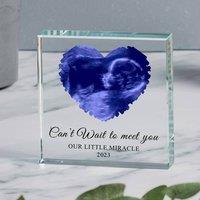 Uniqueful Personalised Heart Baby Scan Glass Token New Baby Keepsake in Black