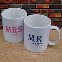 Uniqueful Personalised Mr & Mrs Pairs of Mugs Wedding Gift for Couple in White