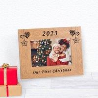 Uniqueful Personalised Our First Christmas Wood Picture Frame 7 x 5 Couple in Brown